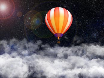 Воздушный шар парит над облаками в космосе