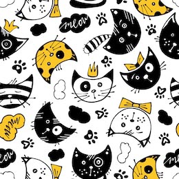  Мультяшные изображения котов черных белых желтых
