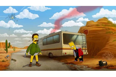 Барт Симпсон и Хайзенберг стоят у автобуса