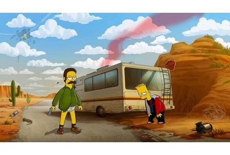 Барт Симпсон и Хайзенберг стоят у автобуса