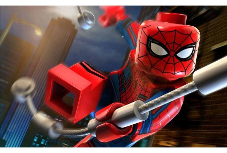 Лего-супергерой Спайдермен летит на канате