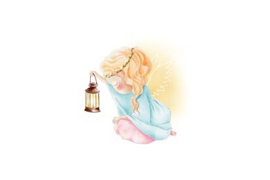 Акварельная иллюстрация милого ангела с лампой