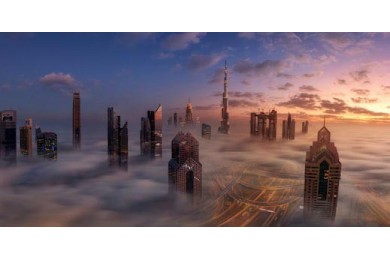 Дубай Даунтаун в красивом тумане