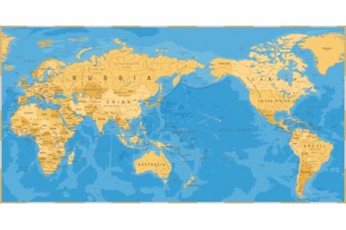 Винтажная политическая карта мира с тихим океаном