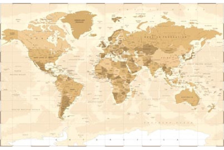 Политическая винтажная карта мира в золотистом цвете
