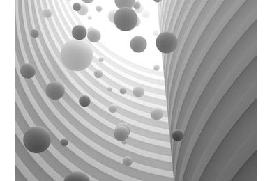 Архитектура пространства с белыми падающими шарами