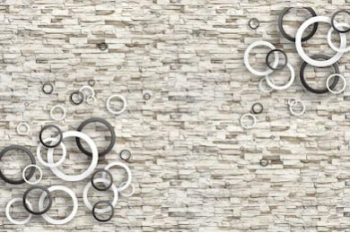 Круги различных форм на фоне кирпичной стены