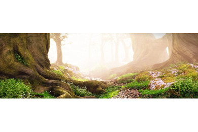 Путь через магический фэнтези лес на рассвете Путь через магический фэнтези лес на рассвете