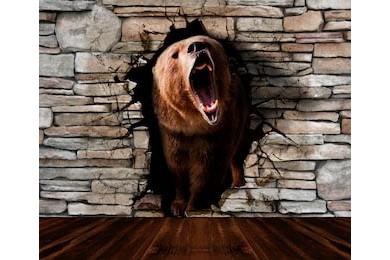 Большой медведь выходит из разрушенной стены
