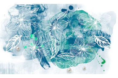 Акварельный рисунок элегантные цветы на синем фоне