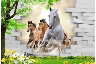 Лошади бегущие сквозь сломанную кирпичную стену