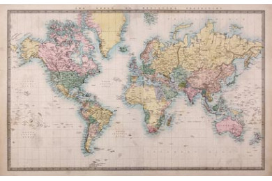 Старая цветная карта мира, проекции около 1860г.