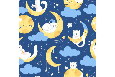 Белые котики спящие на луне на фоне звездного неба Белые котики спящие на луне на фоне звездного неба