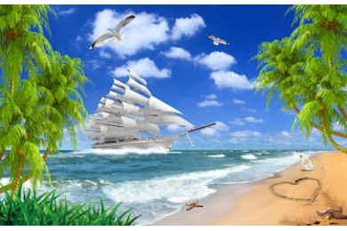 Белый парусник приплывший к райскому острову