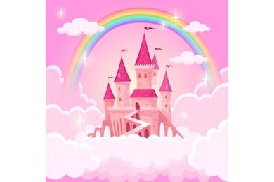 Летающий в облаках розовый замок принцессы