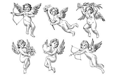 Ангелы со стрелами и луком в черно-белом стиле Ангелы со стрелами и луком в черно-белом стиле