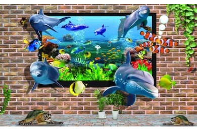 3D иллюстрация рыб выплывающих из аквариума
