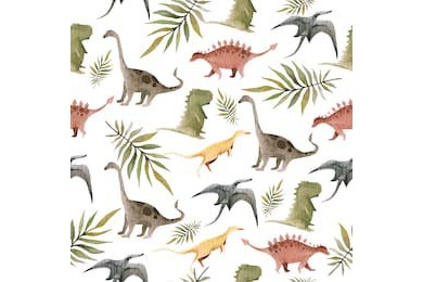 Акварельный рисунок динозавров и тропические листья 