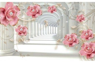 Иллюстрация красивых розовых 3D цветов у колон