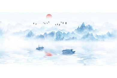 Голубой пейзаж плавающие лодки на фоне облаков