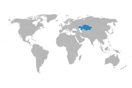 Карта мира с выделением территории Казахстана