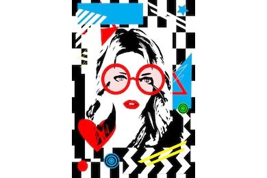 Девушка с красными губами в очках, поп-арт