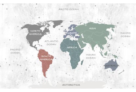 Цветная карта мира на сером фоне