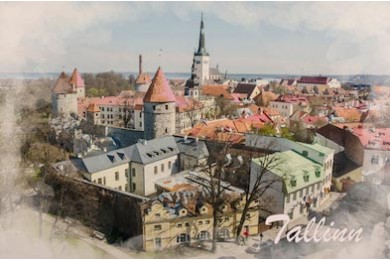 Вид сверху на старый город летнего Таллина