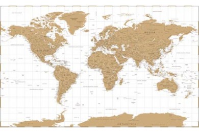 Винтажная политическая карта мира в золотых тонах