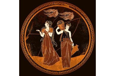 Две греческие богини росписанные на старой вазе