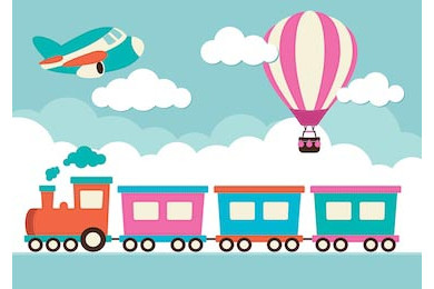 Цветной паровозик и воздушный шар с самолетиком Цветной паровозик и воздушный шар с самолетиком