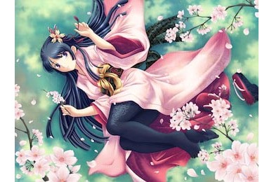 Девушка в кимоно с цветущей сакурой