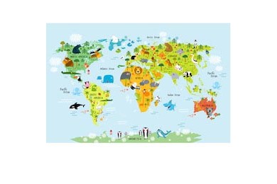 Векторная карта мира с животными детская