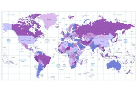 Подробная векторная карта мира в фиолетовых тонах