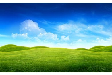 Зеленая трава на небольших холмах на фоне неба