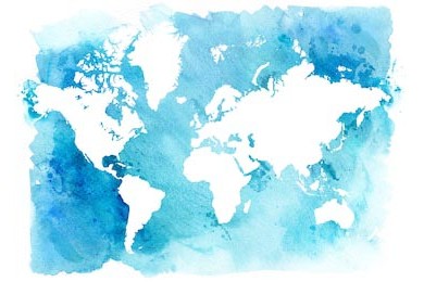 Винтажная белая карта мира на синем фоне - акварель