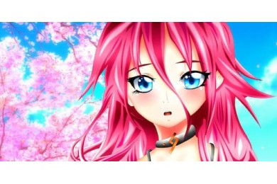 Девочка с розовыми волосами из аниме.