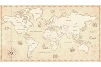 Детальная иллюстрация ретро карты мира с границами