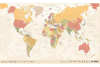 Карта мира и маркеры - Подробная иллюстрация