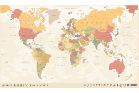 Карта мира и маркеры - Подробная иллюстрация