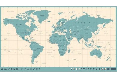 Винтажная карта мира с маркерами