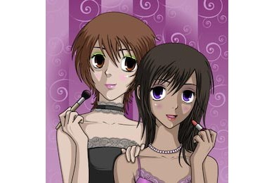 Две девушки из анимэ делающие макияж