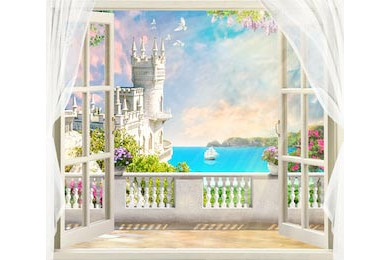 Красивый вид на замок Гнездо ласточки с балкона