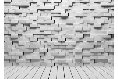 Серая кирпичная стена и белый деревянный пол Серая кирпичная стена и белый деревянный пол