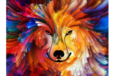 Красочный нарисованный портрет собаки в ярких тонах