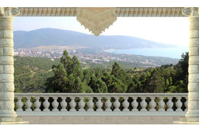 Вид с балкона на море и горы сверху