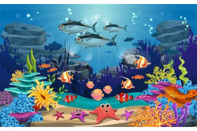 Красота подводной морской жизни, рыбы и водоросли
