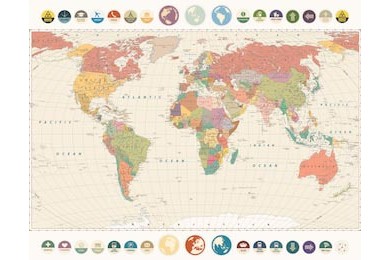 Винтажная подробная карта мира с круглыми значками