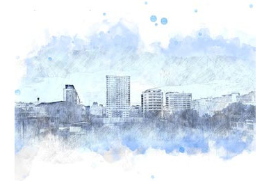 Красивое здание в столице на акварельной живописи