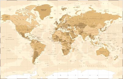 Политическая винтажная карта мира в золотистом цвете